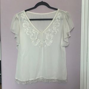 Cream short sleeve blouse